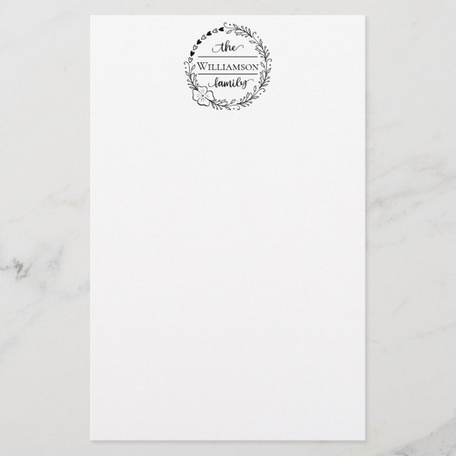 Papeterie à monogramme de nom de famille Couronne  (Devant)