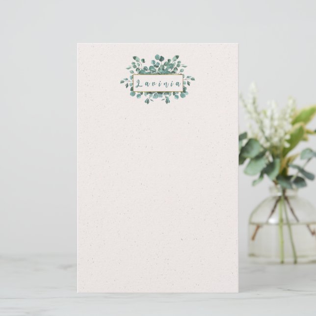 Papeterie à monogramme d'eucalyptus (Debout devant)