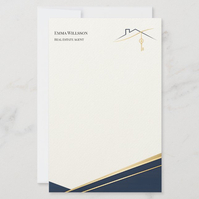 Papeterie Agent immobilier Luxe Or Navy Moderne (Devant)