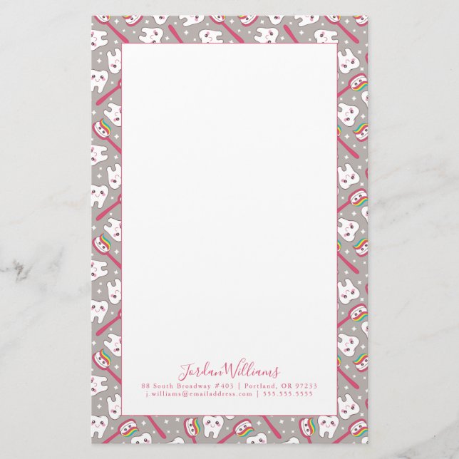 Papeterie Ajouter votre nom| Motif Rainbow Teeth (Devant)