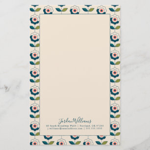 Papeterie Ajoutez votre motif floral de rétro turquoise