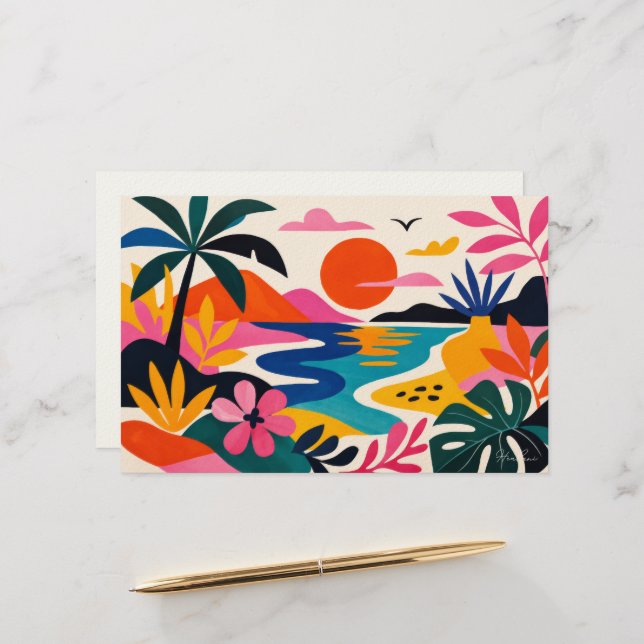 Papeterie Aloha hawaïen art tropical vierge (Devant/Arrière en situation)