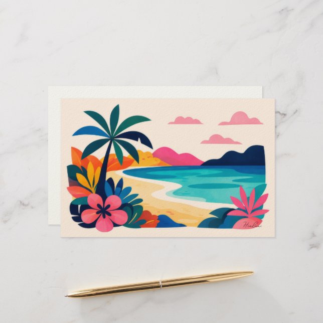 Papeterie Aloha hawaïen art tropical vierge (Devant/Arrière en situation)