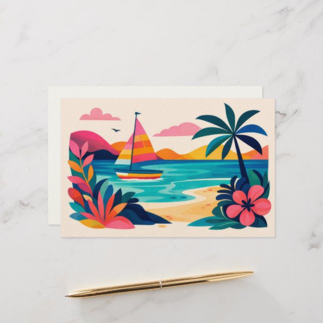 Papeterie Aloha hawaïen art tropical vierge (Devant/Arrière en situation)