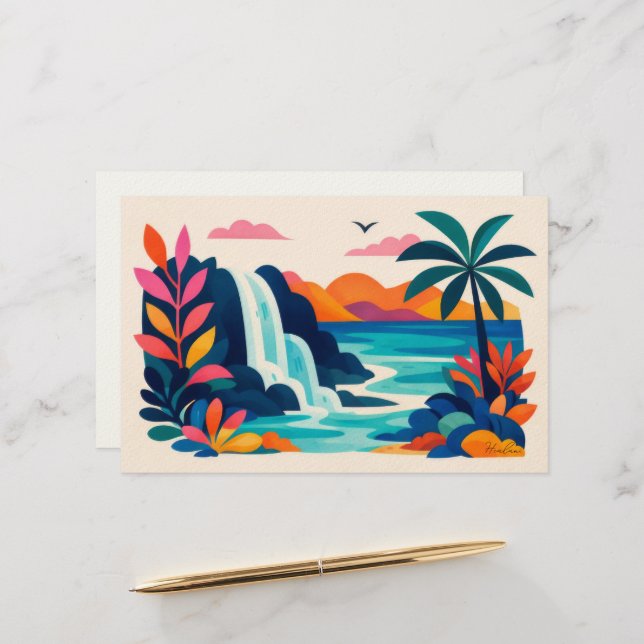 Papeterie Aloha hawaïen art tropical vierge (Devant/Arrière en situation)