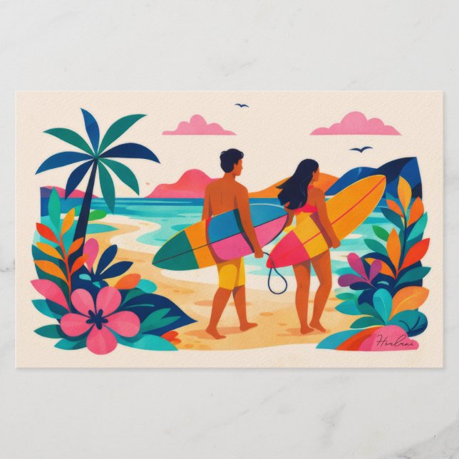 Papeterie Aloha hawaii art surfeur intérieur vide (Devant)