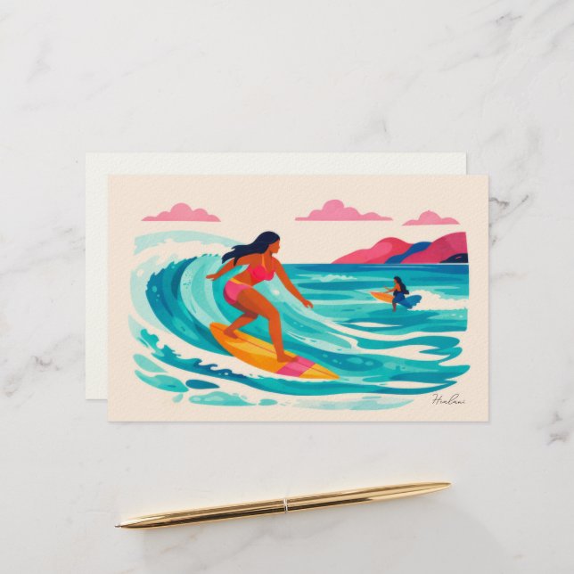 Papeterie Aloha hawaii art surfeur vide à l'intérieur (Devant/Arrière en situation)