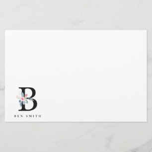 PAPETERIE ALPHABÈTES FLORAUX BLEUS DOUX NOM LETTRE B