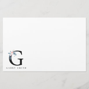 PAPETERIE ALPHABÈTES FLORAUX BLEUS DOUX NOM LETTRE G