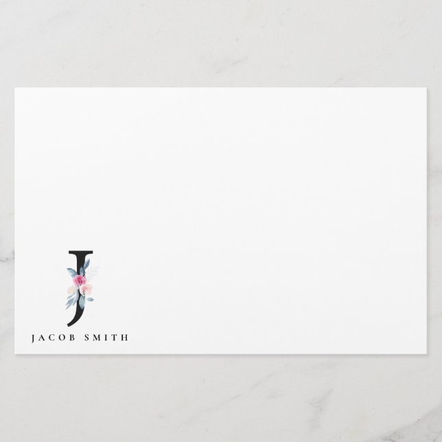 PAPETERIE ALPHABÈTES FLORAUX BLEUS DOUX NOM LETTRE J (Devant)