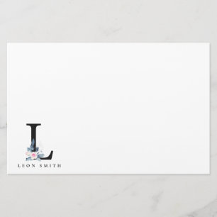 PAPETERIE ALPHABÈTES FLORAUX BLEUS DOUX NOM LETTRE L
