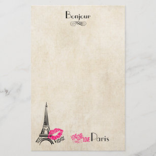 Papeterie Amour Paris avec Tour Eiffel sur la texture de