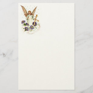 Papeterie Ange avec croix et fleurs de clématite 