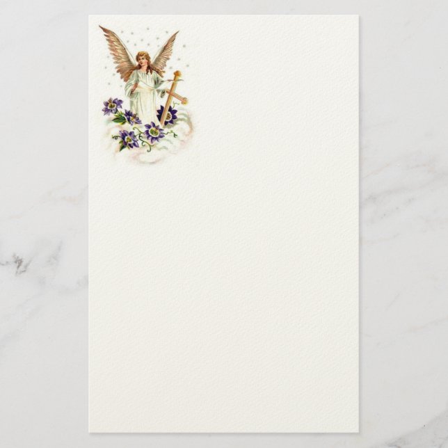 Papeterie Ange avec croix et fleurs de clématite  (Devant)