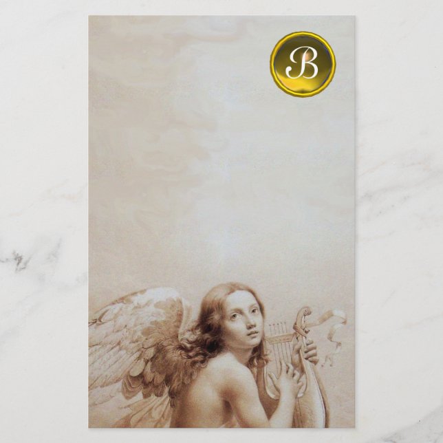 PAPETERIE ANGE JOUER LYRA SUR LES NUAGES, GEM MONOGRAM (Devant)