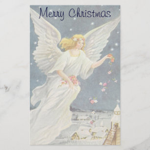 Papeterie Ange victorien de Noël Vintage avec étoiles Rose