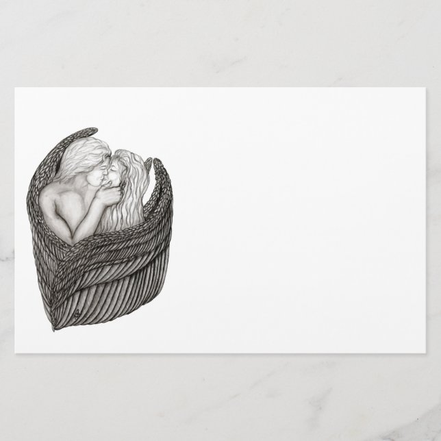Papeterie Angels Kissing, noir et blanc Design (Devant)
