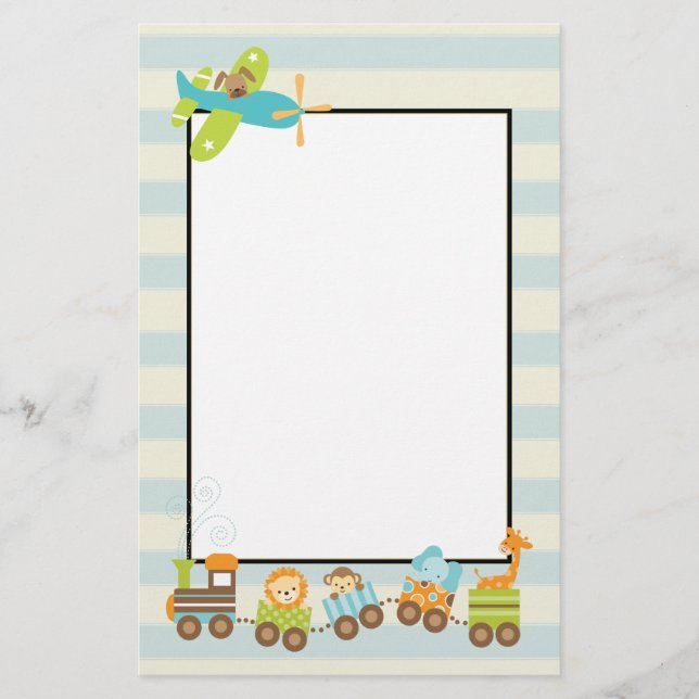 Papeterie Animal Toy Train et Doggy Avion sur Stripes (Devant)