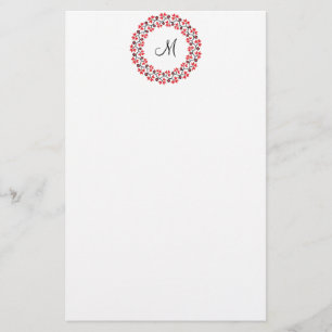 Papeterie Anneau de fleur rouge Monogramme personnalisé init