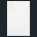 Papeterie Anniversaire du Mariage d'or du Coeur élégant<br><div class="desc">Design élégant avec un pendentif de coeur et tourbillonne dans une couleur or clair sur un arrière - plan noir. Entièrement personnalisable pour vos propres occasions spéciales. sgb01</div>