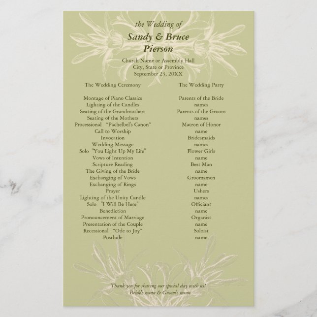 Papeterie Antique Olive Floral Wedding Programme (Devant)