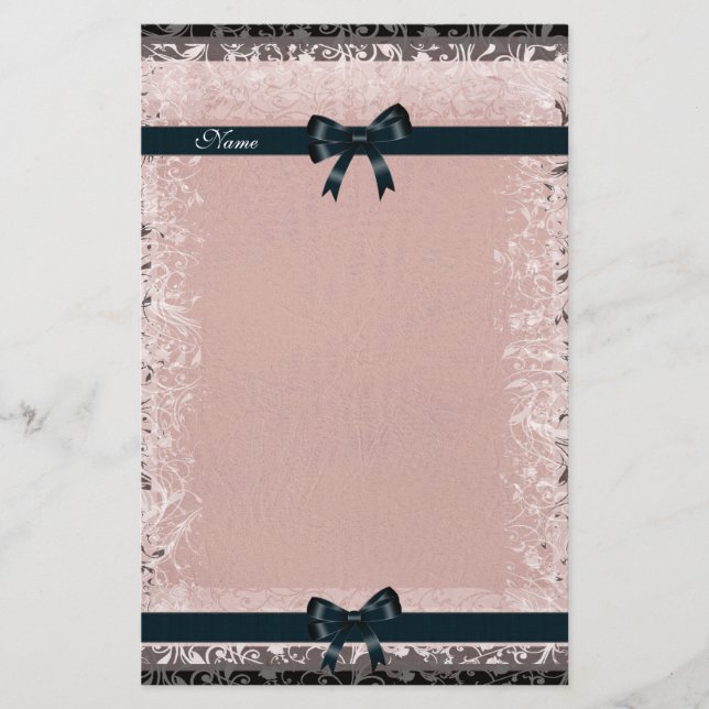 Papeterie Antique Papier Ancien Rubans Noirs Roses (Devant)
