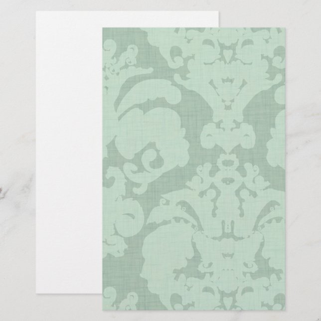 Papeterie Aqua Blue Linen Damask (Devant / Derrière)