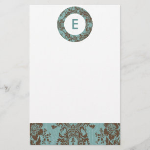 Papeterie Aqua Brown Damask Monogramme personnalisable