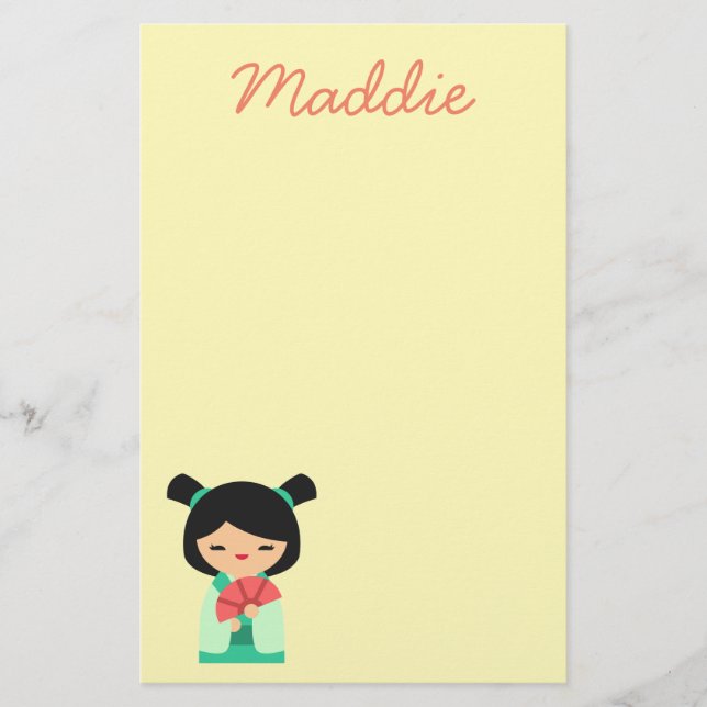 Papeterie Aqua rose et pêche Kokeshi Poupées japonaises (Devant)