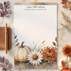 Papeterie Aquarelle Automne Fleur Orange Citrouille Blanche 