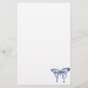 Papeterie aquarelle bleu bleu pourpre papillon