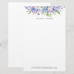 Papeterie Aquarelle Bleu Hydrangées & Fleurs Blanches Floral
