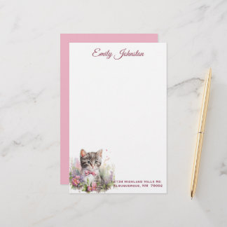 Papeterie Aquarelle Chat en Fleurs Papier à lettres personna