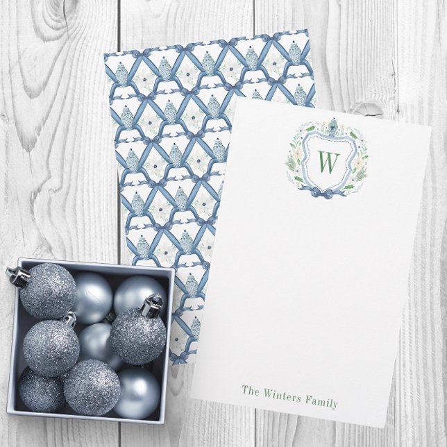 Papeterie Aquarelle Chinoiserie Ginger Jar Monogram Crest (Créateur téléchargé)