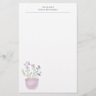 Papeterie Aquarelle Cottagecore Plante pourpre en Pot rose