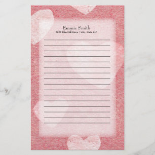 Papeterie Aquarelle de coeurs roses personnalisés