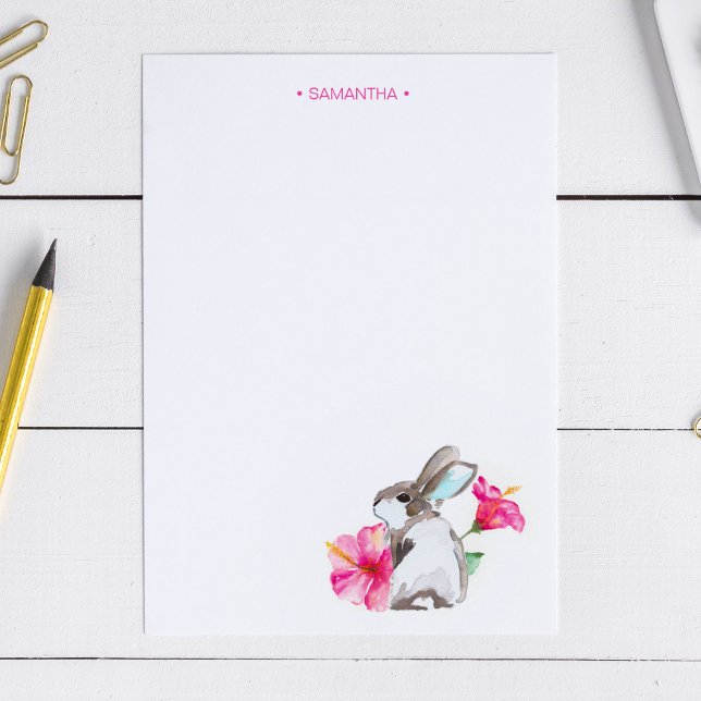 Papeterie Aquarelle de lapin tropical personnalisée (Créateur téléchargé)
