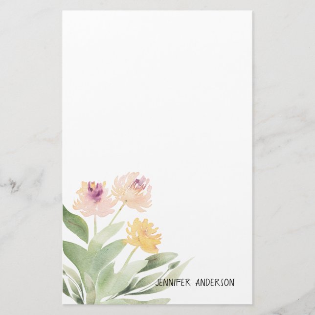 Papeterie Aquarelle Floral Moderne de Printemps avec Feuilla (Devant)
