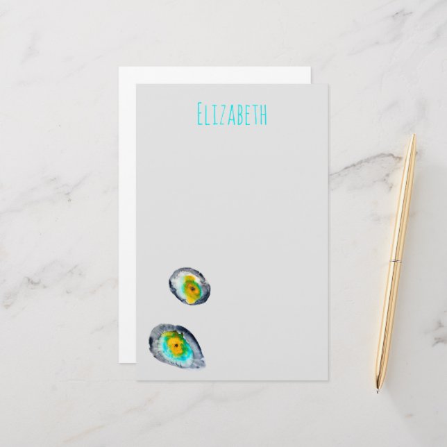 Papeterie aquarelle huîtres abstraites (Devant/Arrière en situation)