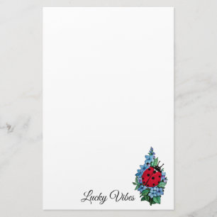 Papeterie Aquarelle Ladybird mignon avec les fleurs sauvages