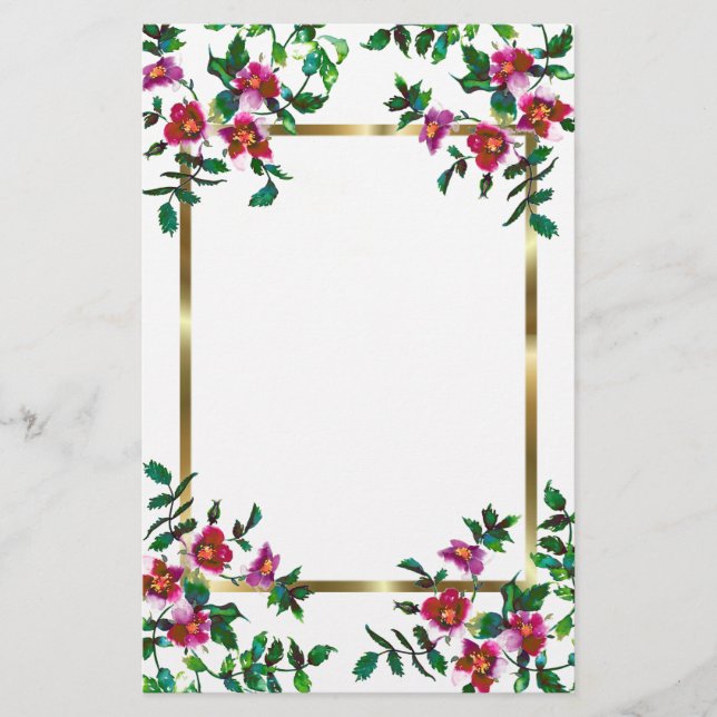 Papeterie Aquarelle magenta rose vintage roses (Devant)