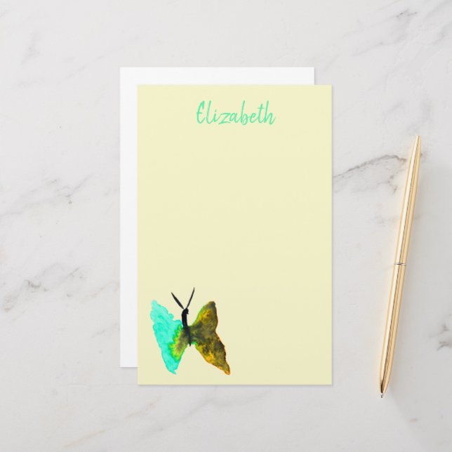Papeterie Aquarelle papillon aqua joli (Devant/Arrière en situation)