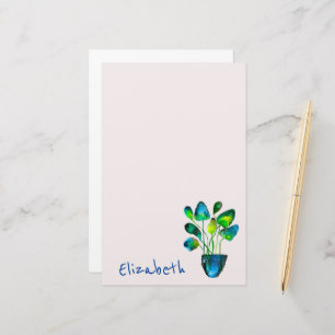 Papeterie Aquarelle plante art vert et bleu abstrait