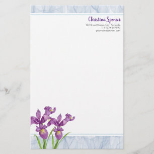 Papeterie Aquarelle Purple Iris Botanique Floral Organza