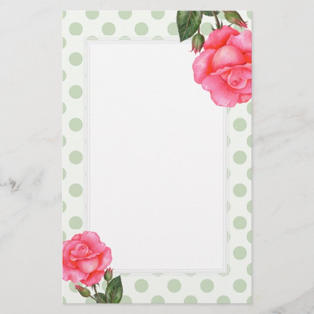 Papeterie Aquarelle rose Roses Floral Art Polka point (Devant)