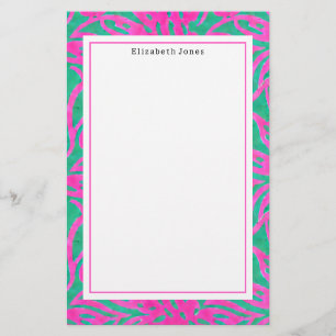 Papeterie Aquarelle rose + vert Damas