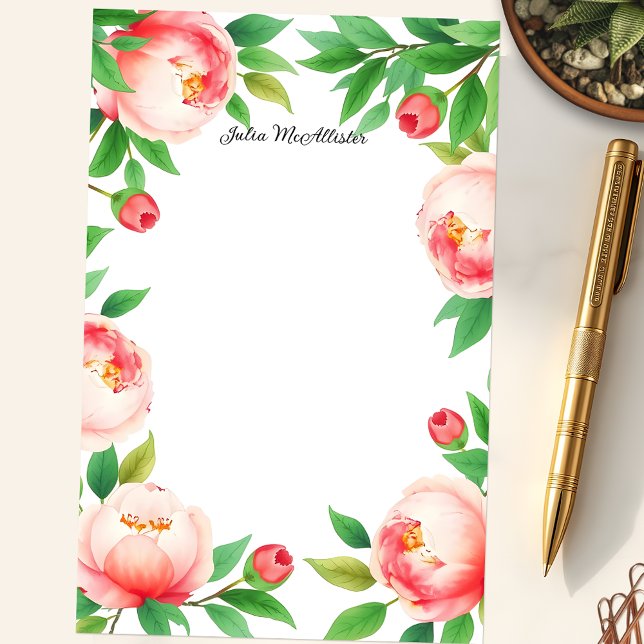 Papeterie Aquarelle Serene Fleurs de pivoines florissantes (Créateur téléchargé)