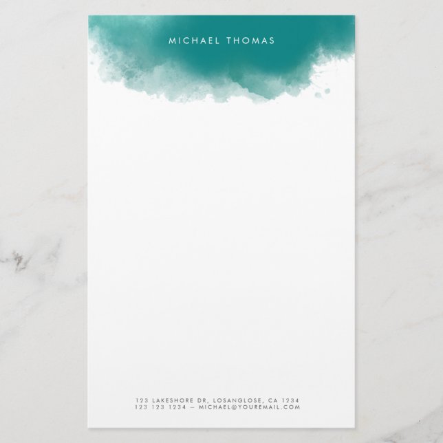 Papeterie Aquarelle Turquoise minimaliste moderne (Devant)