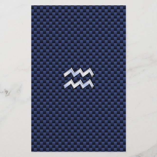 Papeterie Aquarius Zodiac Sign on Royal Blue Carbon Fiber (Devant)