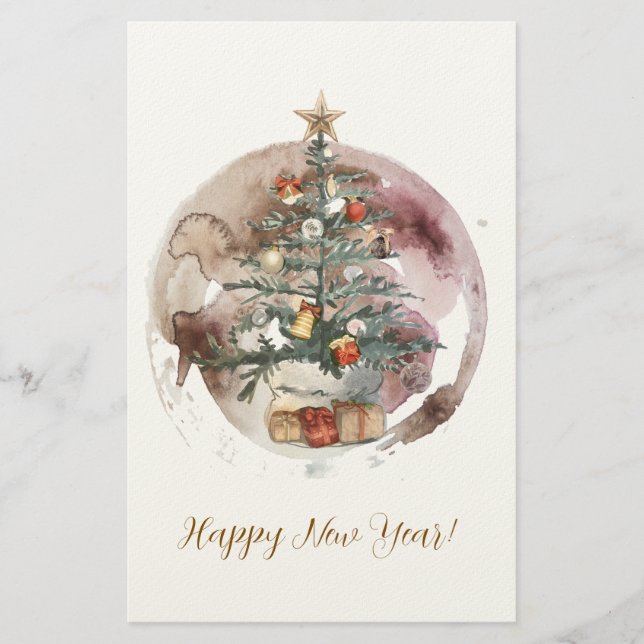 Papeterie Arbre de Noël aquarelle (Devant)